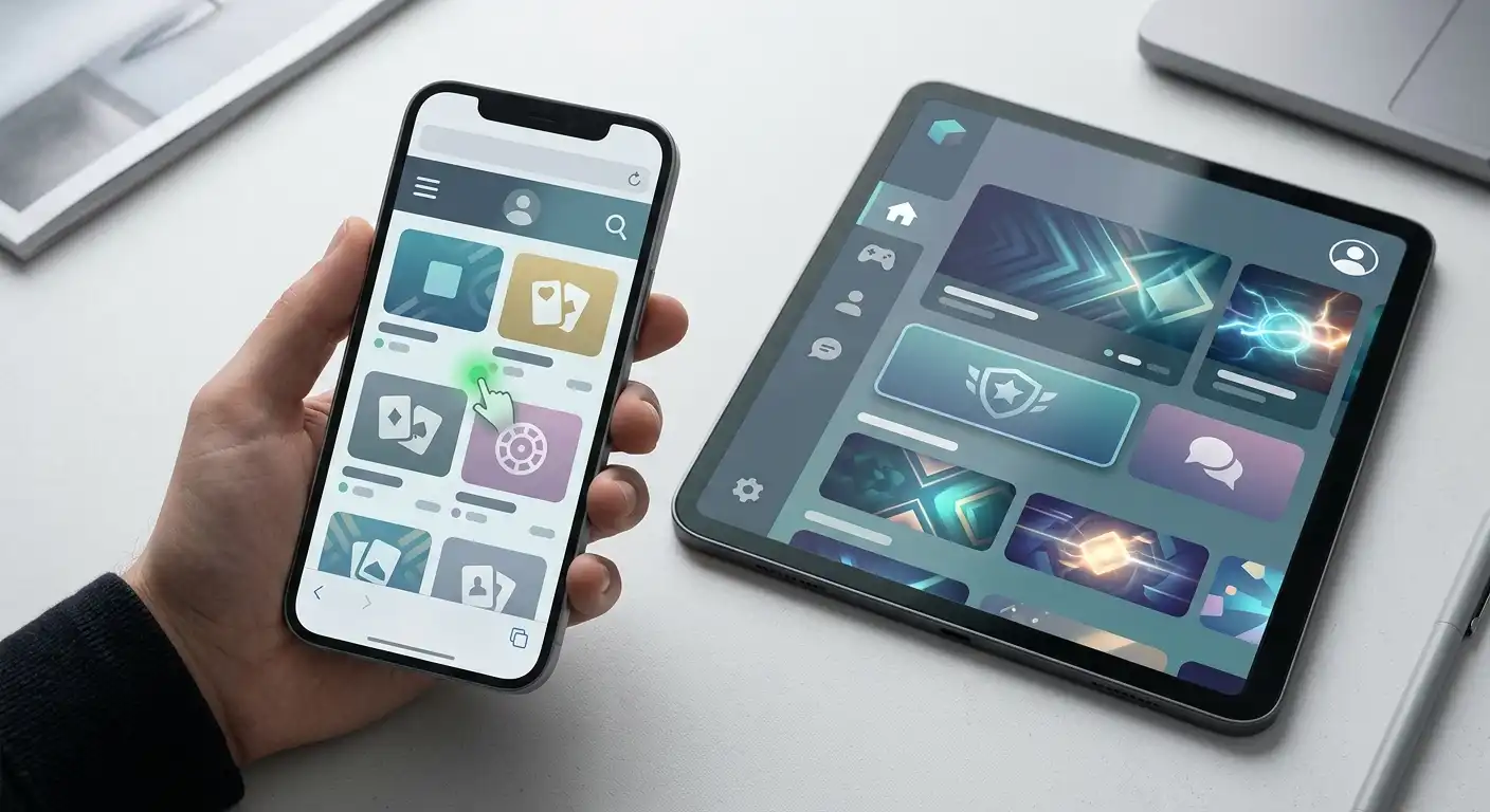 Smartphone und Tablet mit typischen Funktionen für mobiles Online-Spiel