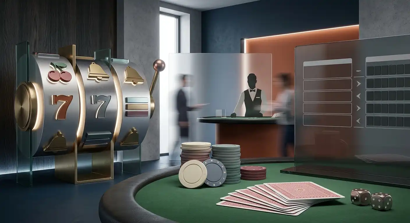 Auswahl verschiedener Online-Spielkategorien und Casino-Spiele
